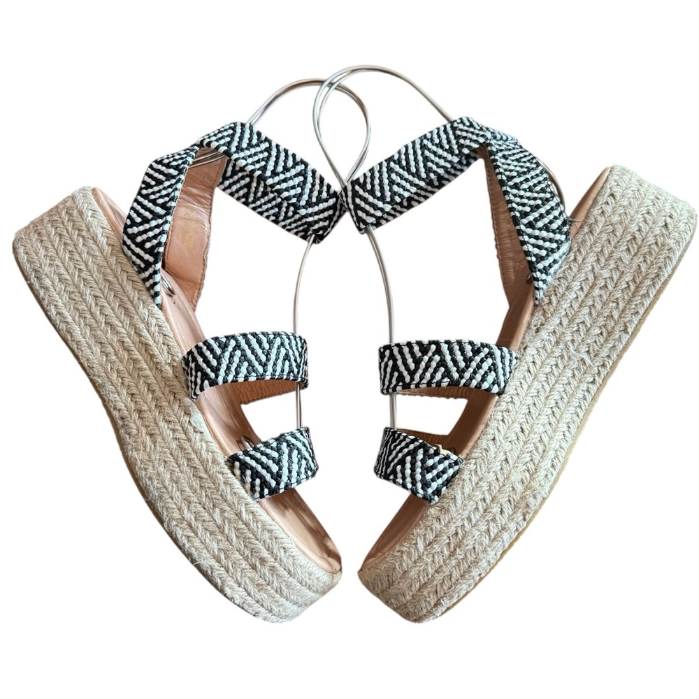 Liliana Black & White Chevron Woven Strap Platform Espadrille Sandals Size 8 - Picture 3 of 9